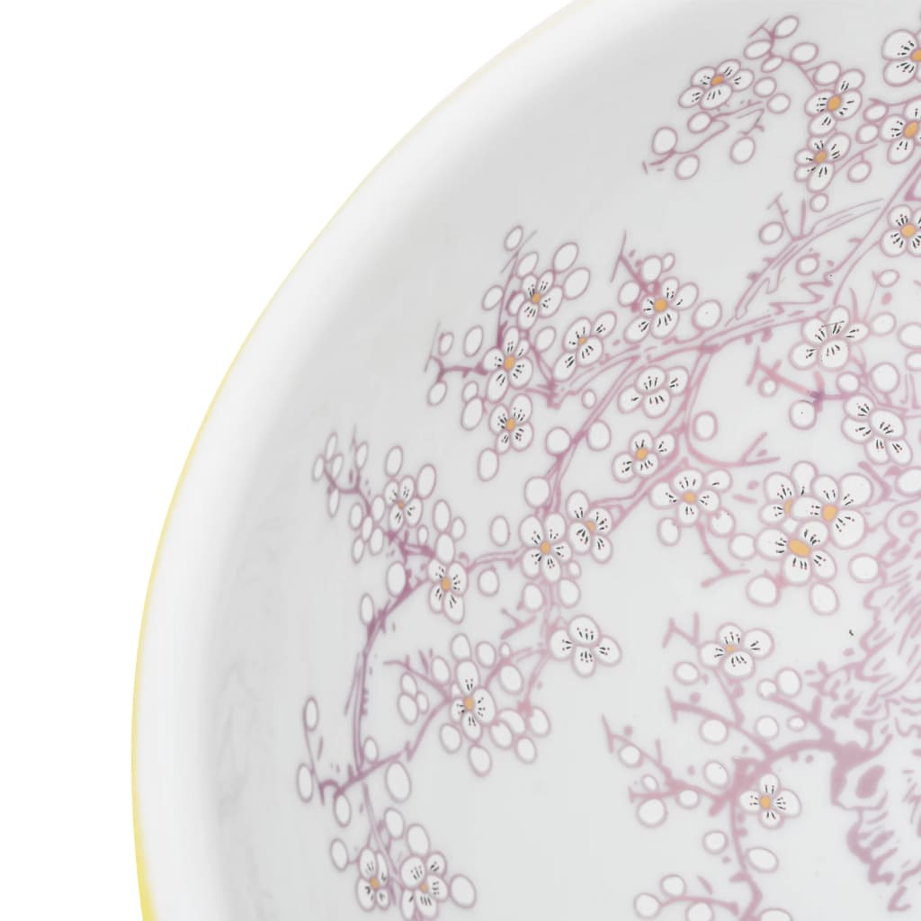 vidaXL Umywalka nablatowa, biało-żółta, okrągła, Φ41x14 cm, ceramiczna