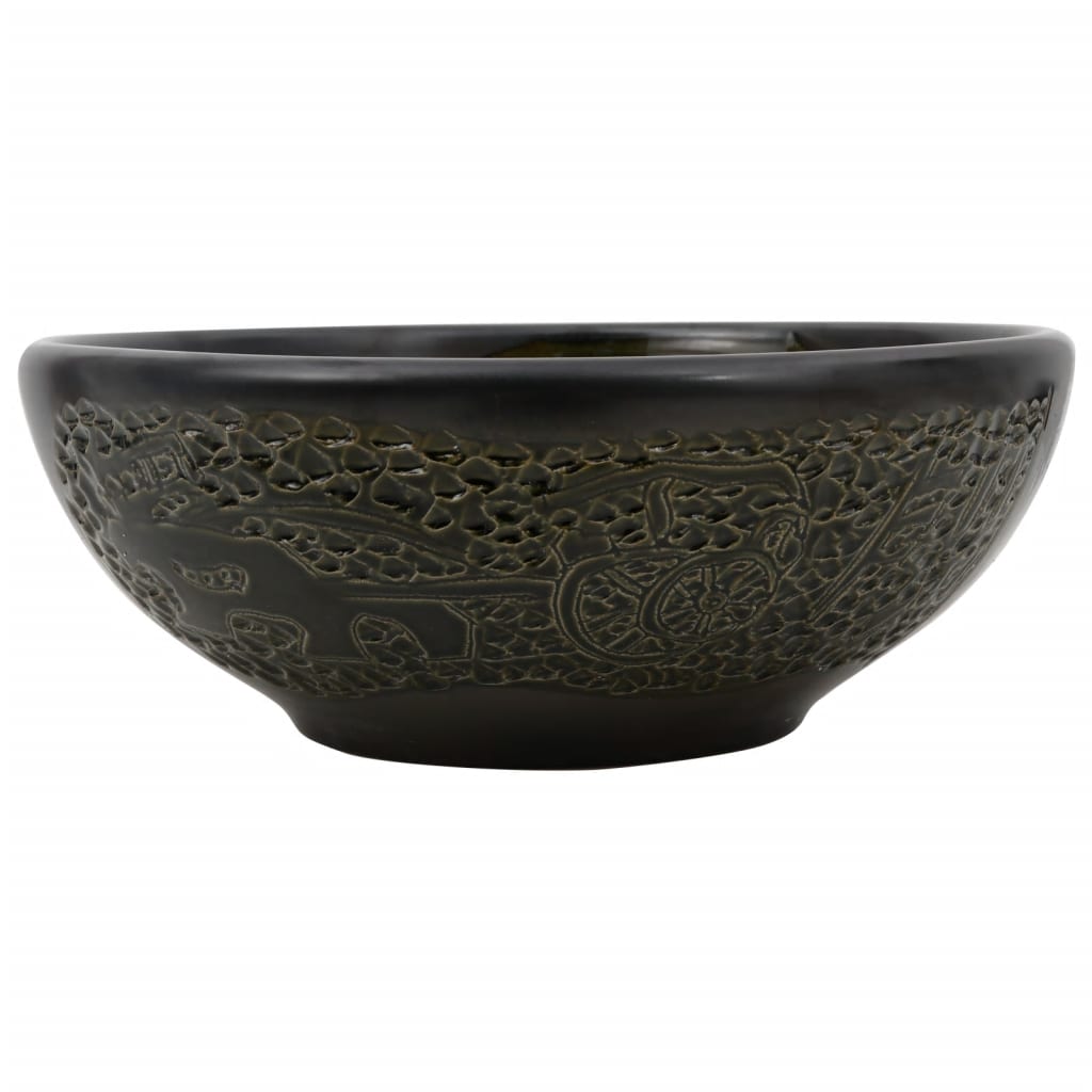 vidaXL Umywalka nablatowa, czarna, okrągła, Φ41x14 cm, ceramiczna