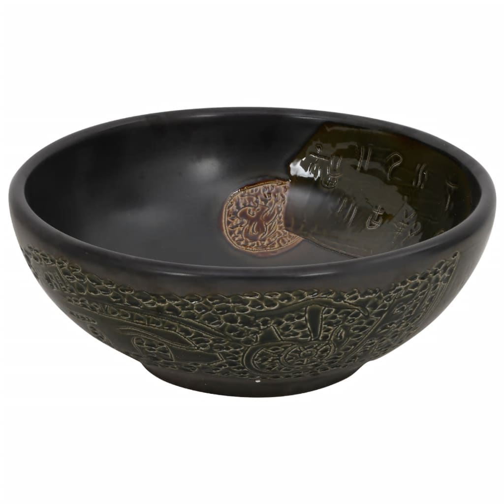 vidaXL Umywalka nablatowa, czarna, okrągła, Φ41x14 cm, ceramiczna