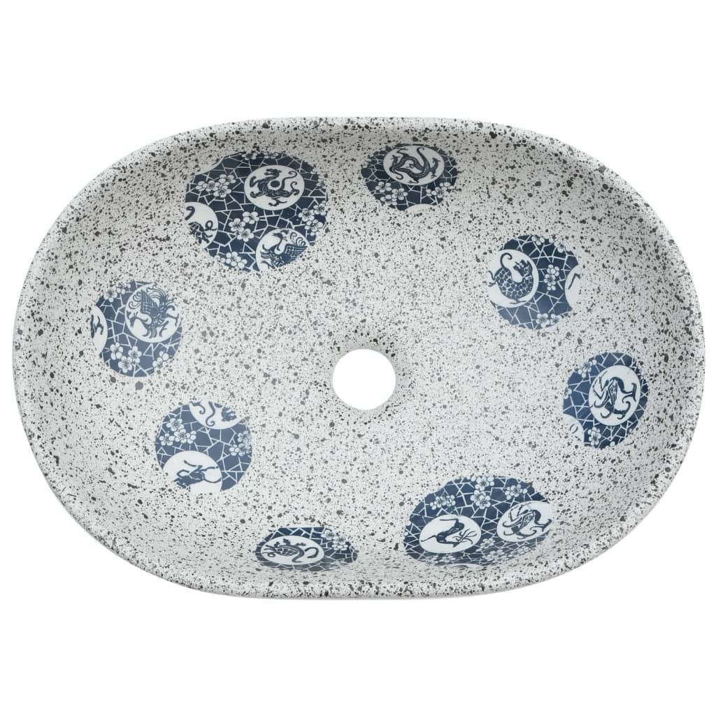vidaXL Umywalka nablatowa, szaro-niebieska, owalna, 47x33x13 cm