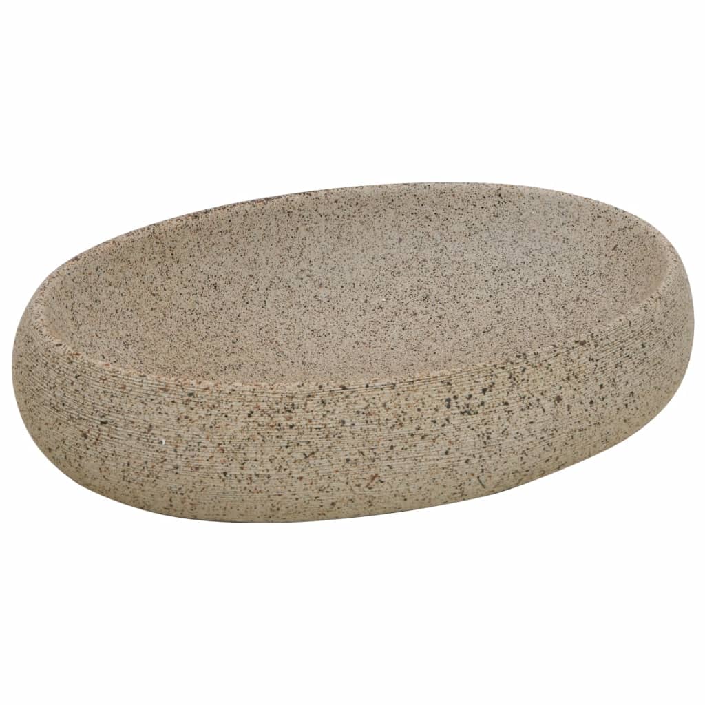 vidaXL Umywalka nablatowa, piaskowa, owalna, 59x40x15 cm, ceramiczna