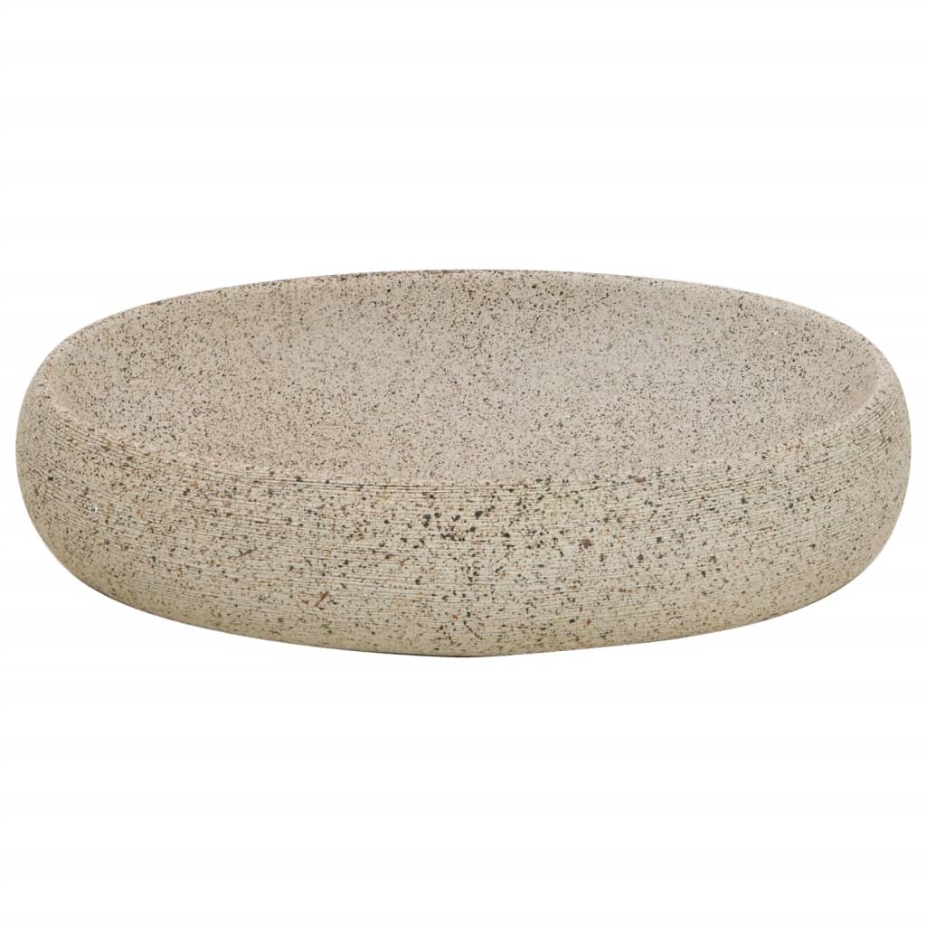 vidaXL Umywalka nablatowa, piaskowa, owalna, 59x40x15 cm, ceramiczna