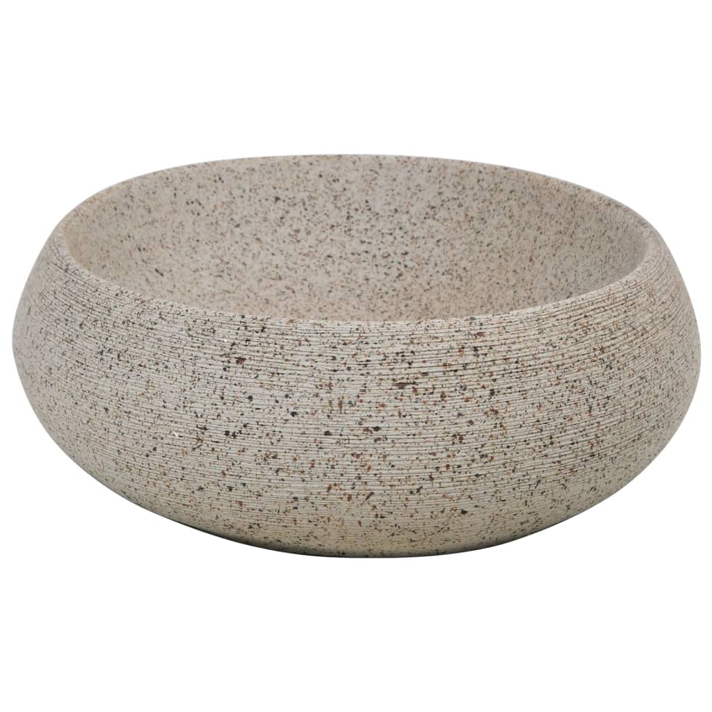 vidaXL Umywalka nablatowa, piaskowa, owalna, 59x40x15 cm, ceramiczna