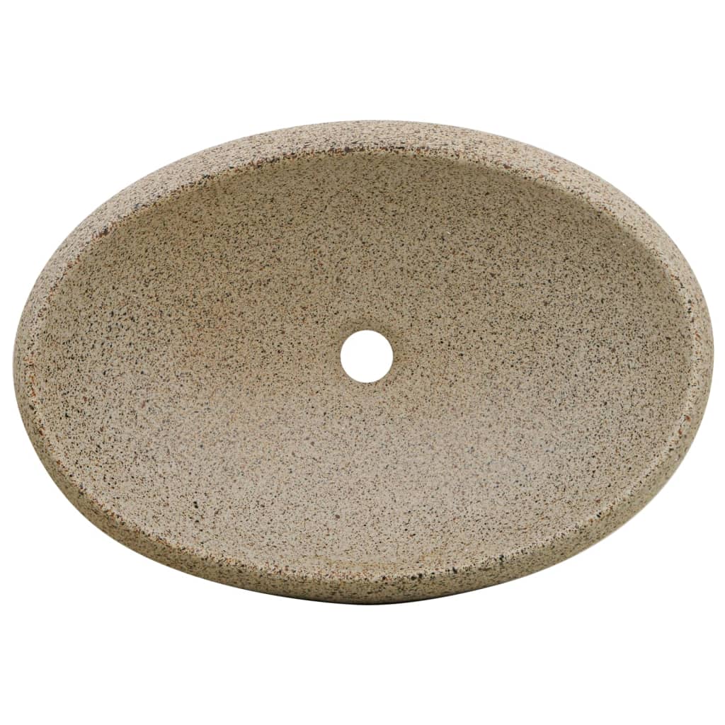 vidaXL Umywalka nablatowa, piaskowa, owalna, 59x40x15 cm, ceramiczna