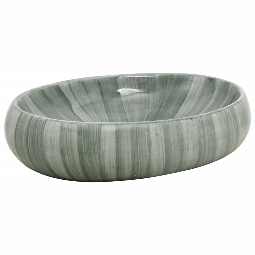 vidaXL Umywalka nablatowa, zielona, owalna, 59x40x15 cm, ceramiczna