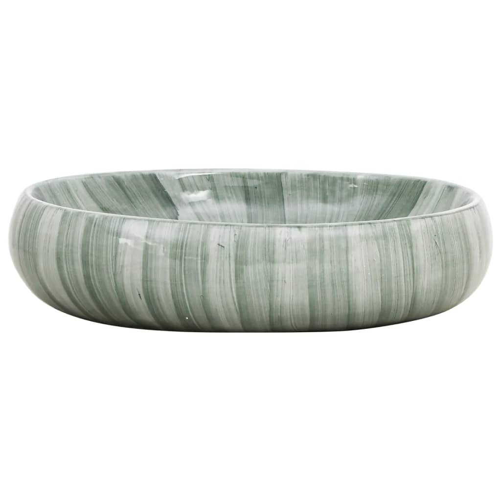 vidaXL Umywalka nablatowa, zielona, owalna, 59x40x15 cm, ceramiczna