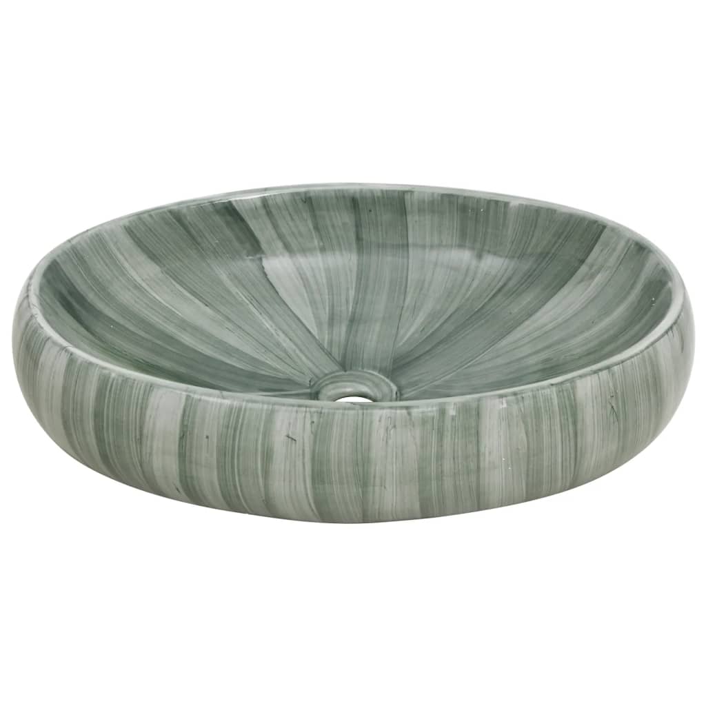 vidaXL Umywalka nablatowa, zielona, owalna, 59x40x15 cm, ceramiczna