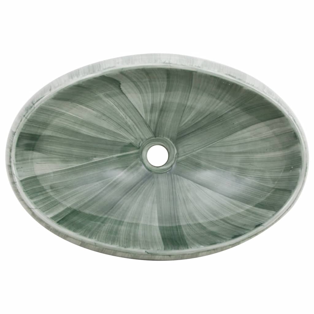 vidaXL Umywalka nablatowa, zielona, owalna, 59x40x15 cm, ceramiczna