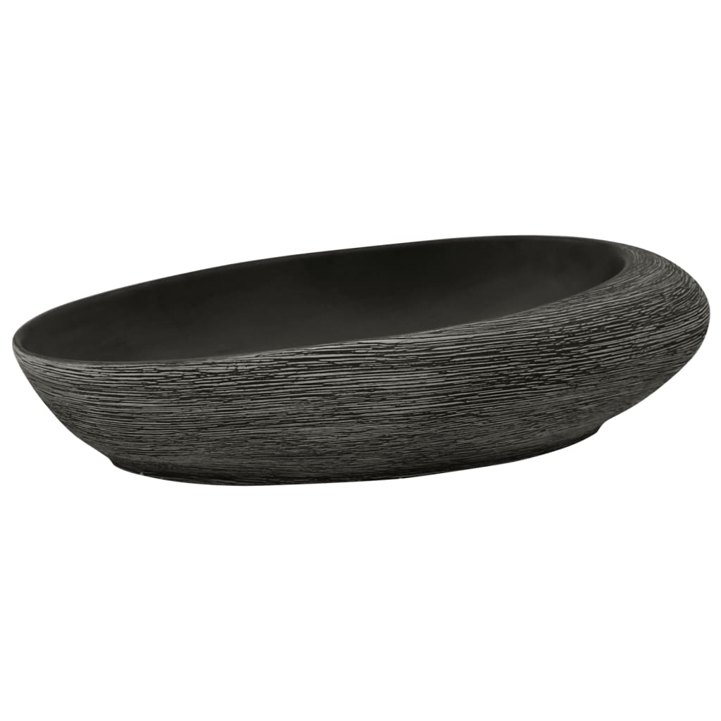 vidaXL Umywalka nablatowa, szaro-czarna, owalna, 59x40x14 cm