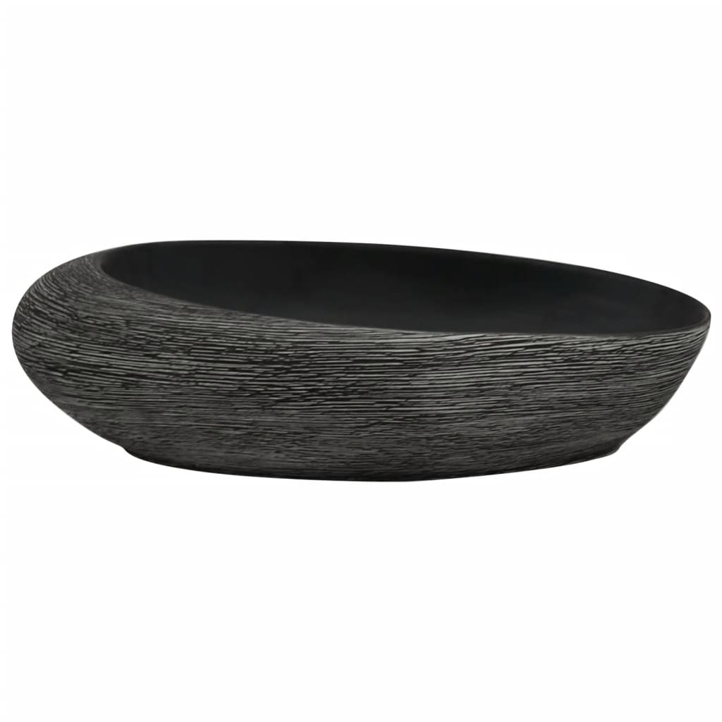 vidaXL Umywalka nablatowa, szaro-czarna, owalna, 59x40x14 cm
