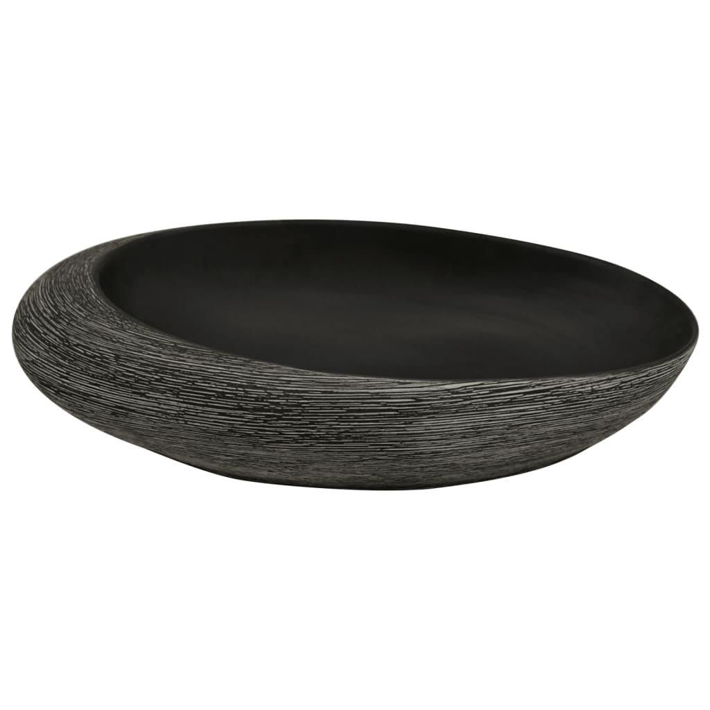 vidaXL Umywalka nablatowa, szaro-czarna, owalna, 59x40x14 cm