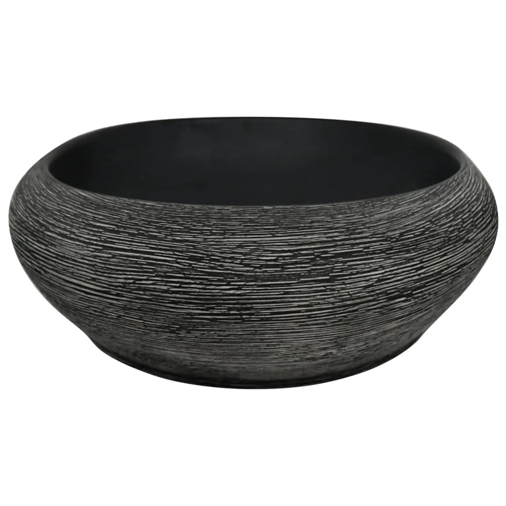 vidaXL Umywalka nablatowa, szaro-czarna, owalna, 59x40x14 cm