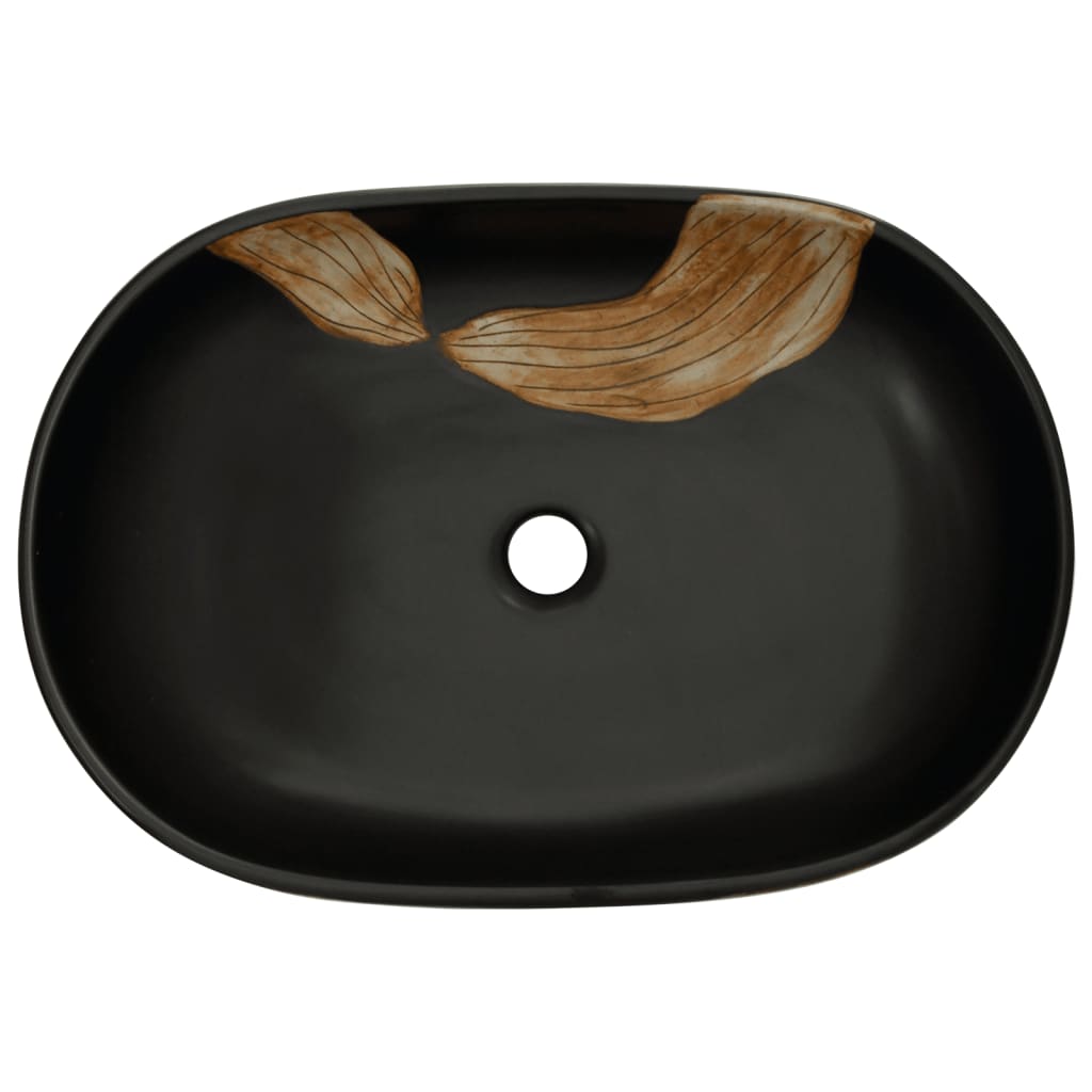vidaXL Umywalka nablatowa, czarna, owalna, 59x40x14 cm, ceramiczna