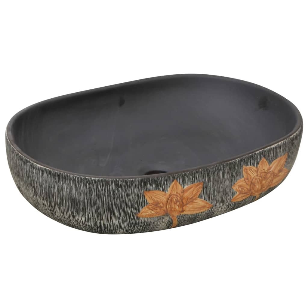 vidaXL Umywalka nablatowa, szaro-czarna, owalna, 59x40x14 cm