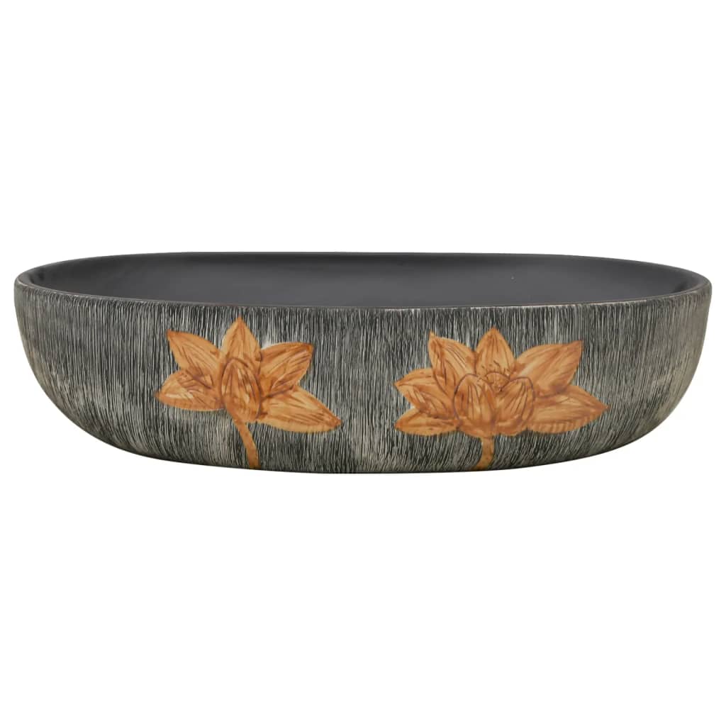 vidaXL Umywalka nablatowa, szaro-czarna, owalna, 59x40x14 cm