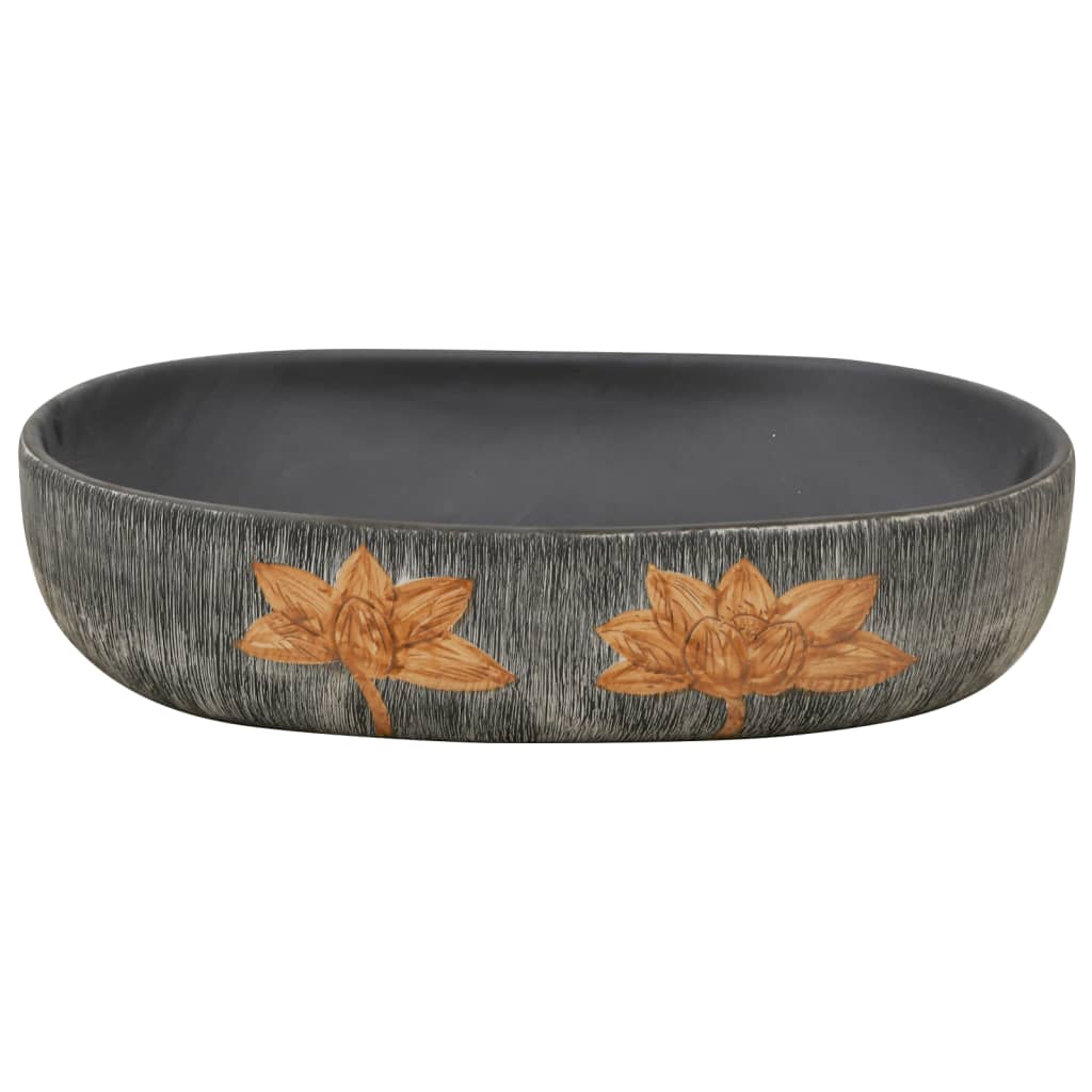 vidaXL Umywalka nablatowa, szaro-czarna, owalna, 59x40x14 cm