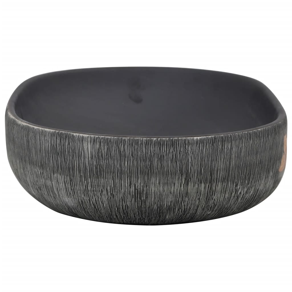 vidaXL Umywalka nablatowa, szaro-czarna, owalna, 59x40x14 cm