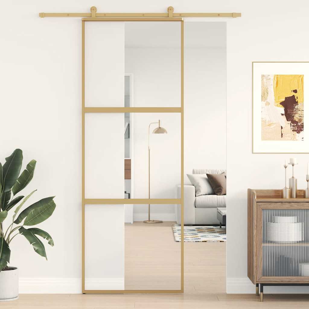 vidaXL Drzwi przesuwne, złote, 76x205 cm, przezroczyste szkło ESG