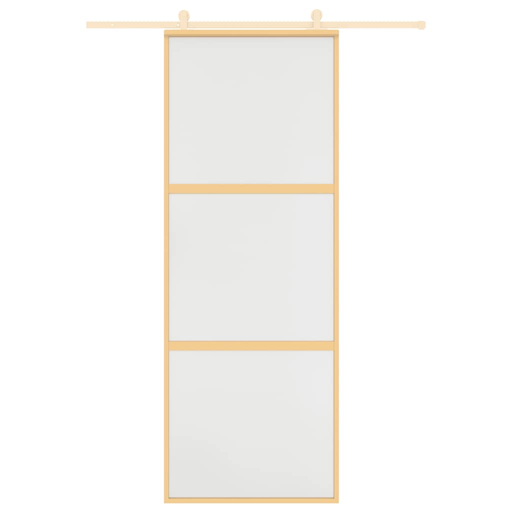 vidaXL Drzwi przesuwne, złote, 76x205 cm, mrożone szkło ESG, aluminium