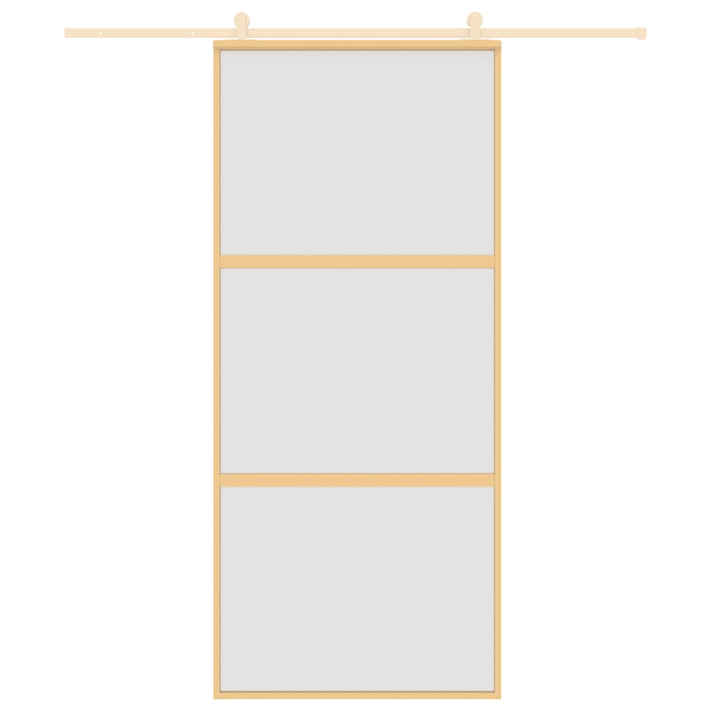 vidaXL Drzwi przesuwne, złote, 90x205 cm, mrożone szkło ESG, aluminium