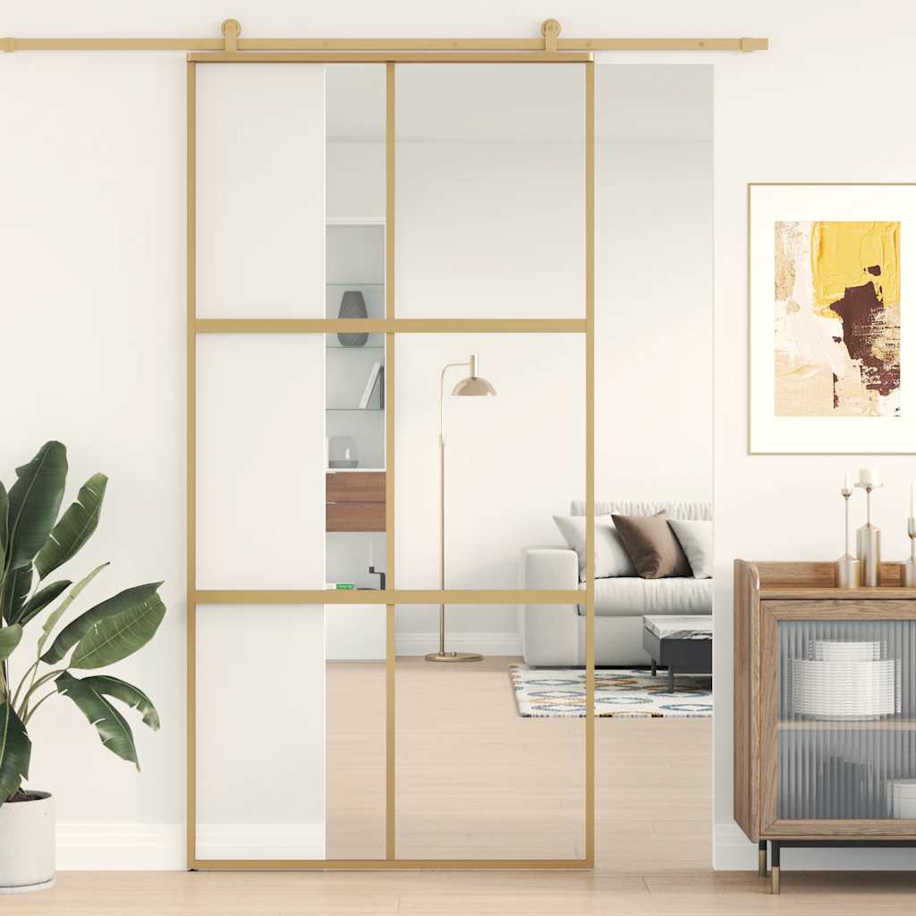 vidaXL Drzwi przesuwne, złote, 102,5x205 cm, przezroczyste szkło ESG