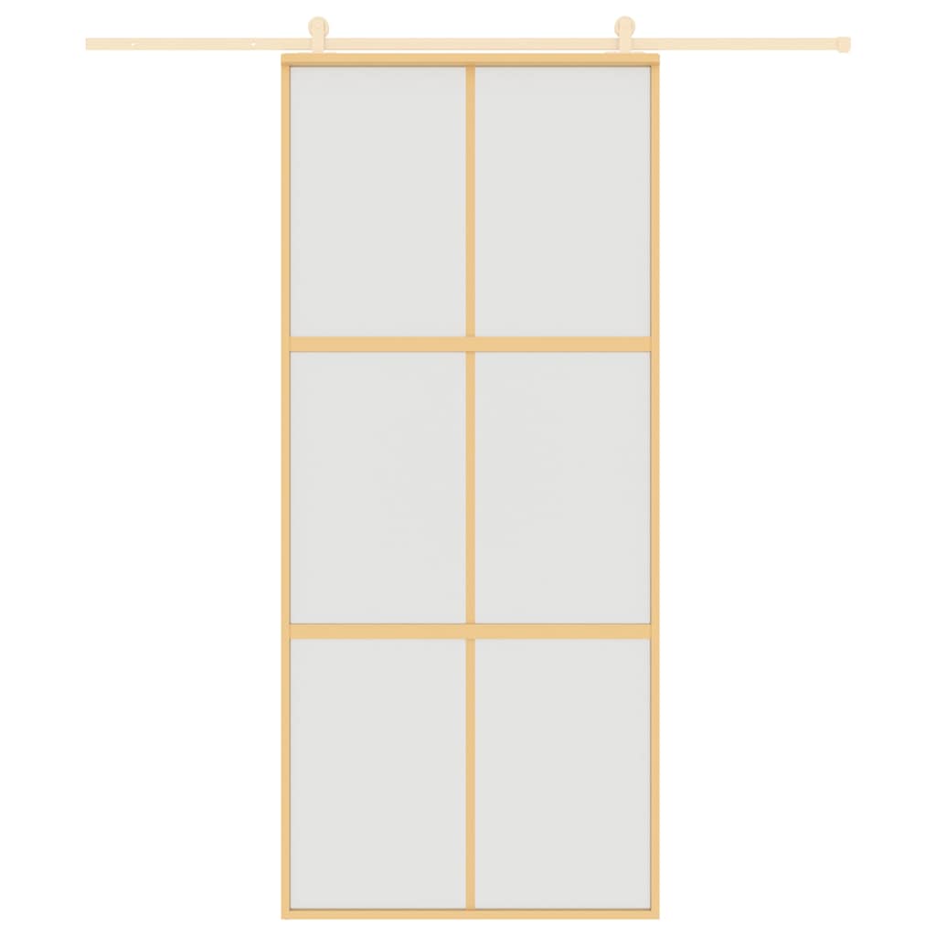 vidaXL Drzwi przesuwne, złote, 90x205 cm, mrożone szkło ESG, aluminium
