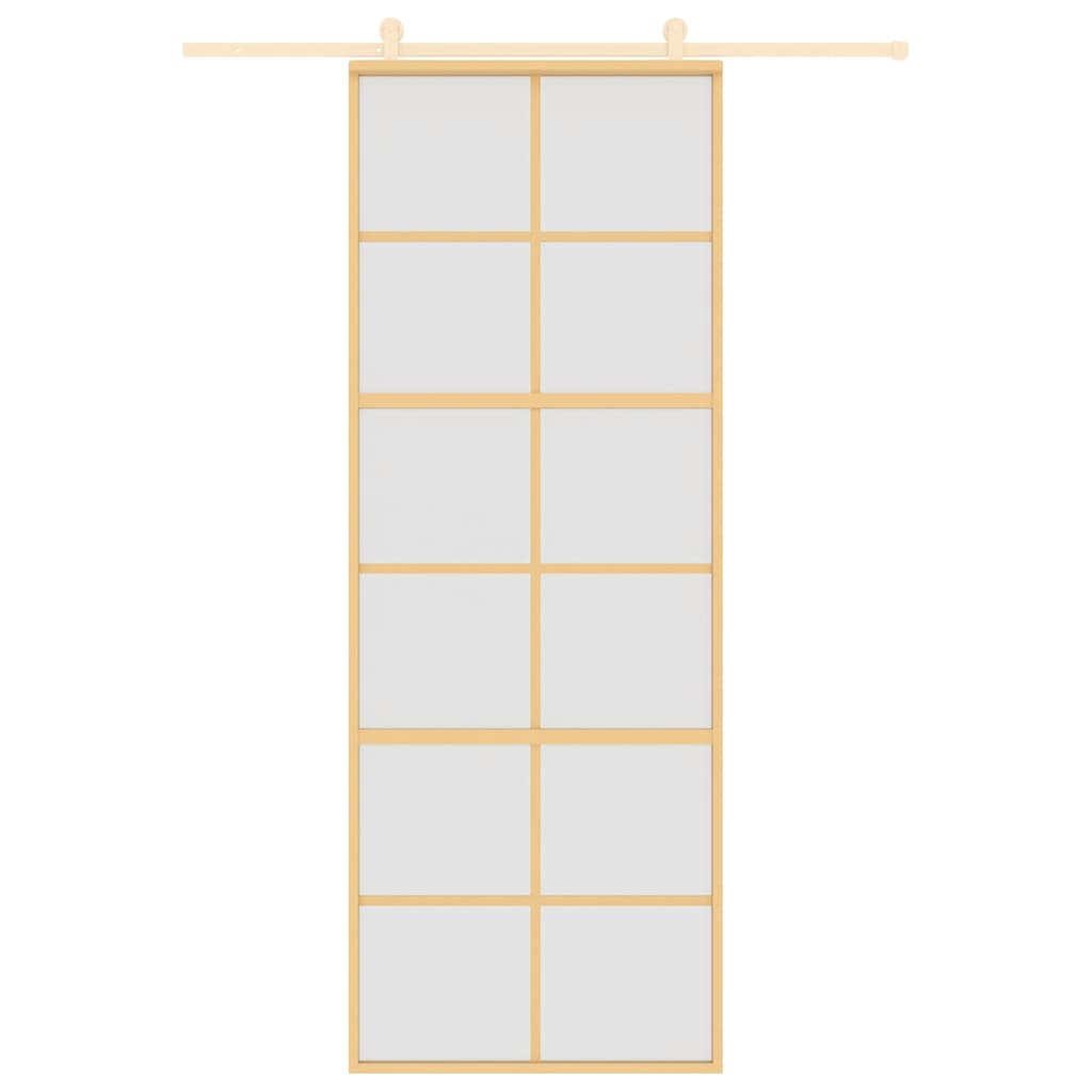 vidaXL Drzwi przesuwne, złote, 76x205 cm, mrożone szkło ESG, aluminium