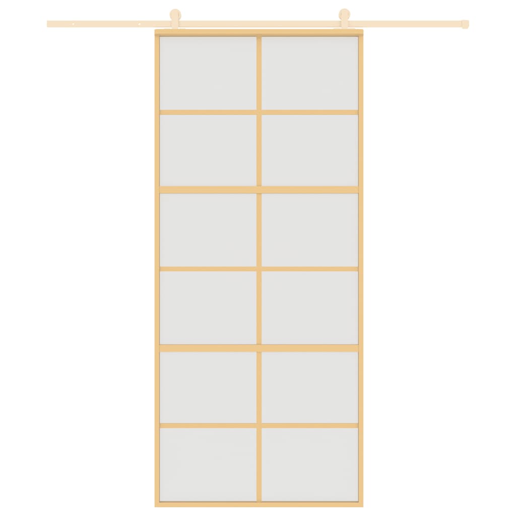 vidaXL Drzwi przesuwne, złote, 90x205 cm, mrożone szkło ESG, aluminium