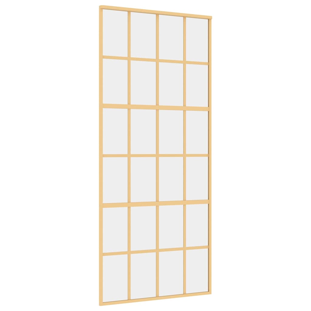 vidaXL Drzwi przesuwne, złote, 90x205 cm, przezroczyste szkło ESG