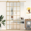 vidaXL Drzwi przesuwne, złote, 102,5x205 cm, przezroczyste szkło ESG