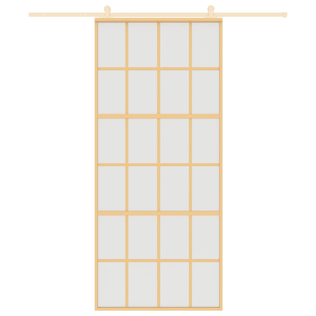 vidaXL Drzwi przesuwne, złote, 90x205 cm, mrożone szkło ESG, aluminium