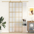 vidaXL Drzwi przesuwne, złote, 90x205 cm, mrożone szkło ESG, aluminium