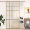 vidaXL Drzwi przesuwne, złote, 102,5x205 cm, mrożone szkło ESG