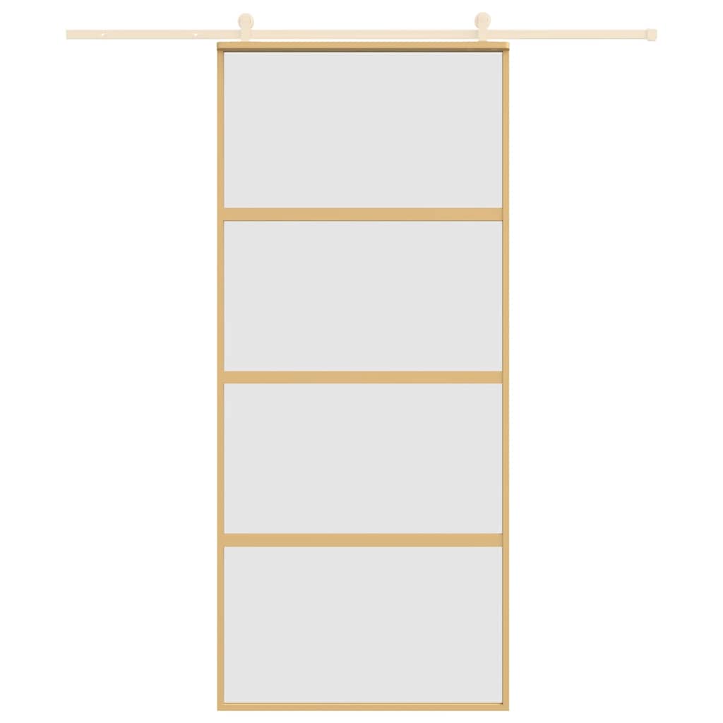 vidaXL Drzwi przesuwne, złote, 90x205 cm, mrożone szkło ESG, aluminium