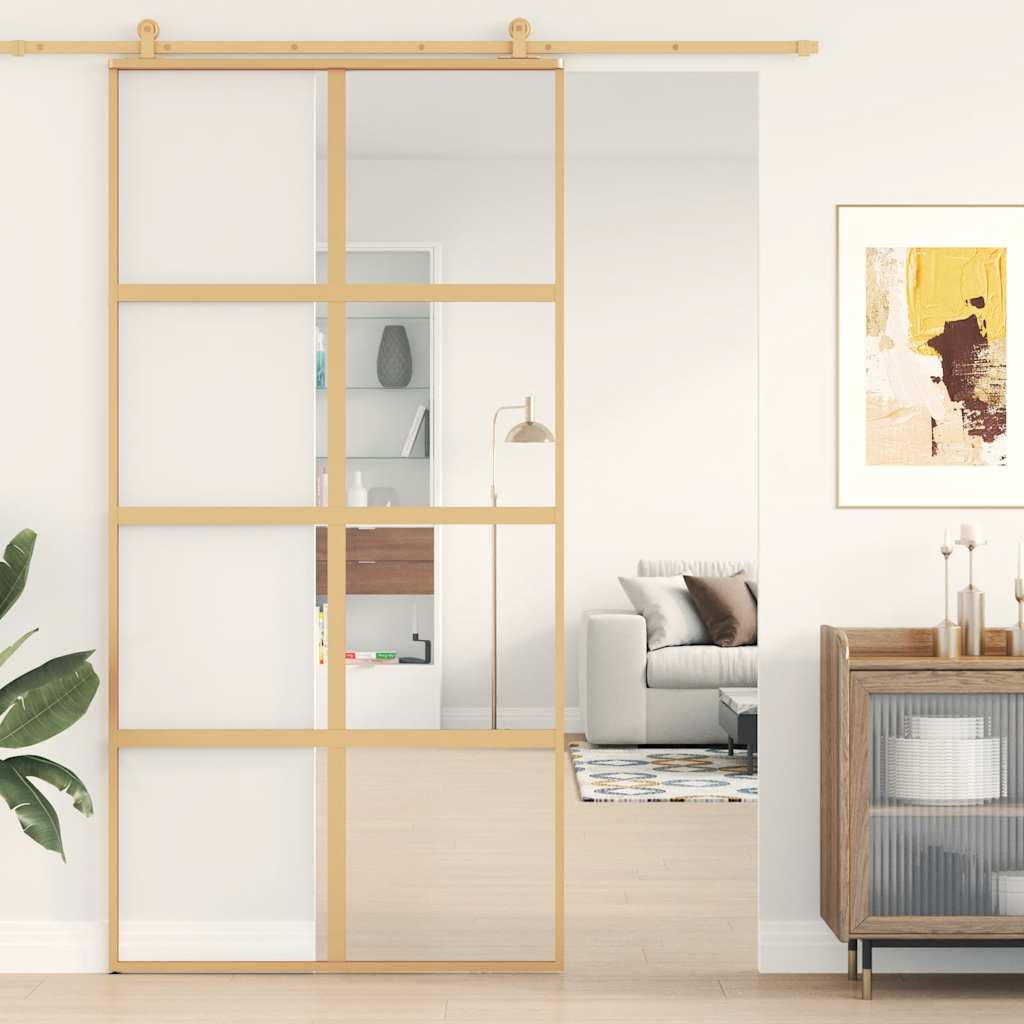 vidaXL Drzwi przesuwne, złote, 102,5x205 cm, przezroczyste szkło ESG