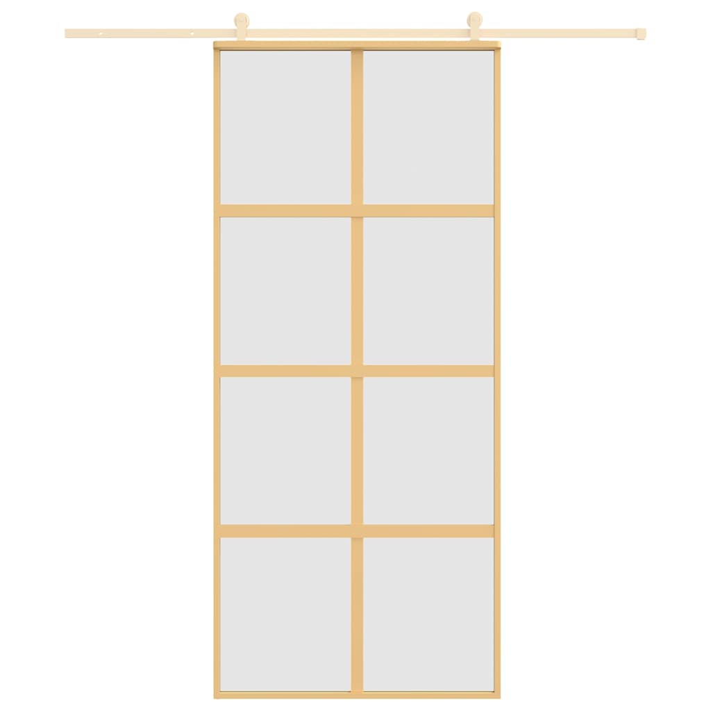 vidaXL Drzwi przesuwne, złote, 90x205 cm, mrożone szkło ESG, aluminium