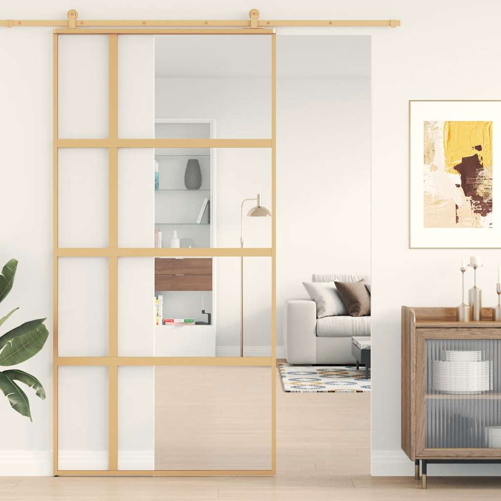 vidaXL Drzwi przesuwne, złote, 102,5x205 cm, przezroczyste szkło ESG