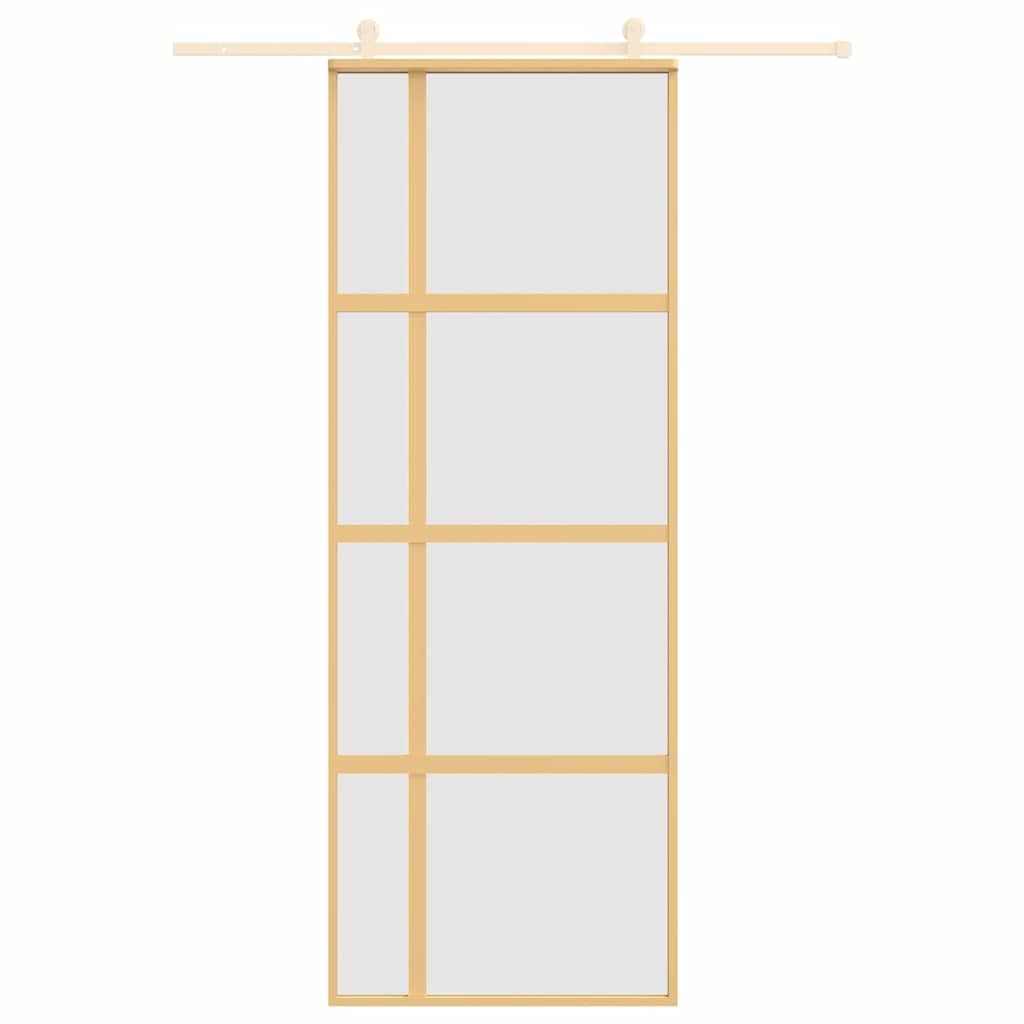 vidaXL Drzwi przesuwne, złote, 76x205 cm, mrożone szkło ESG, aluminium