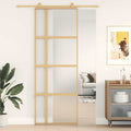 vidaXL Drzwi przesuwne, złote, 76x205 cm, mrożone szkło ESG, aluminium