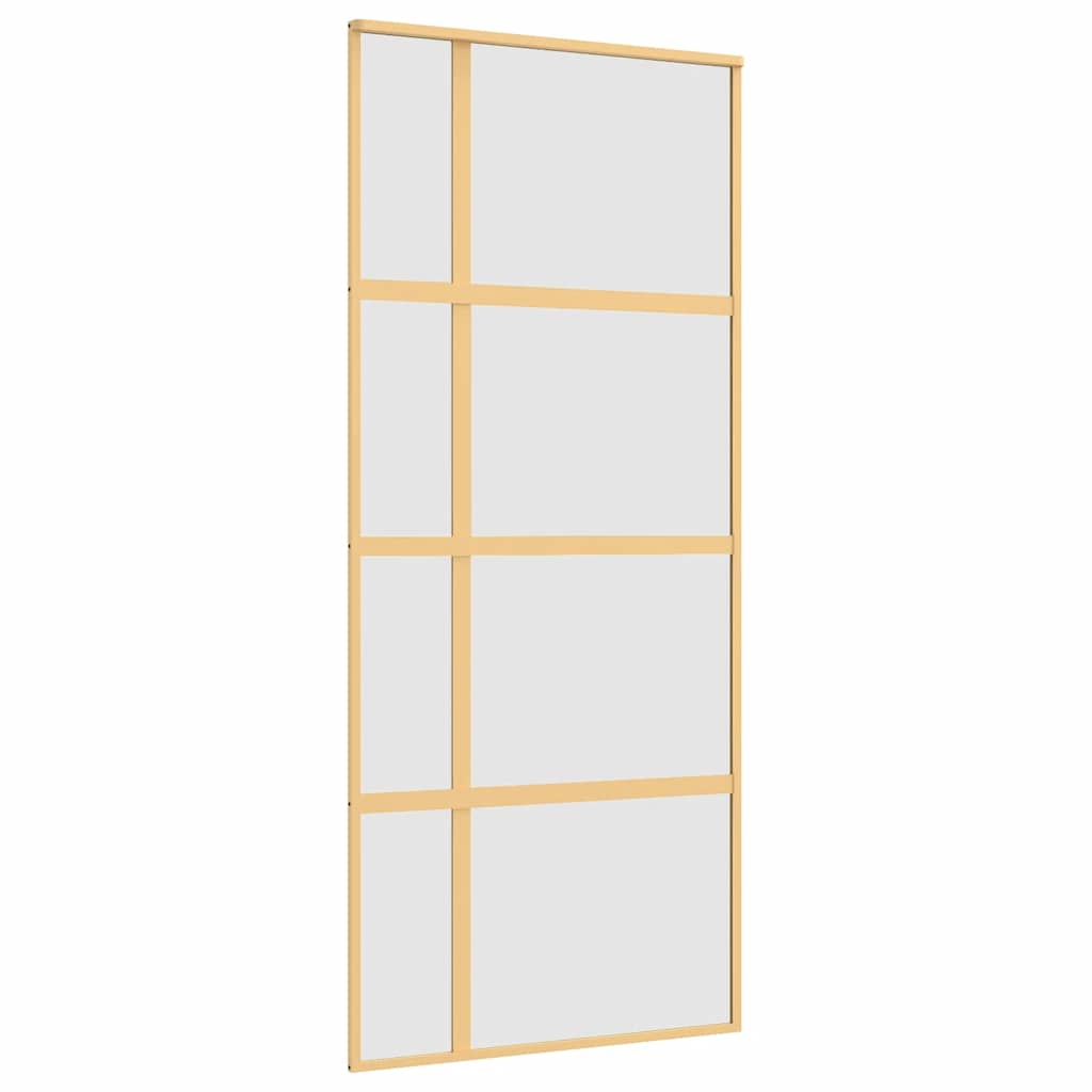 vidaXL Drzwi przesuwne, złote, 90x205 cm, mrożone szkło ESG, aluminium