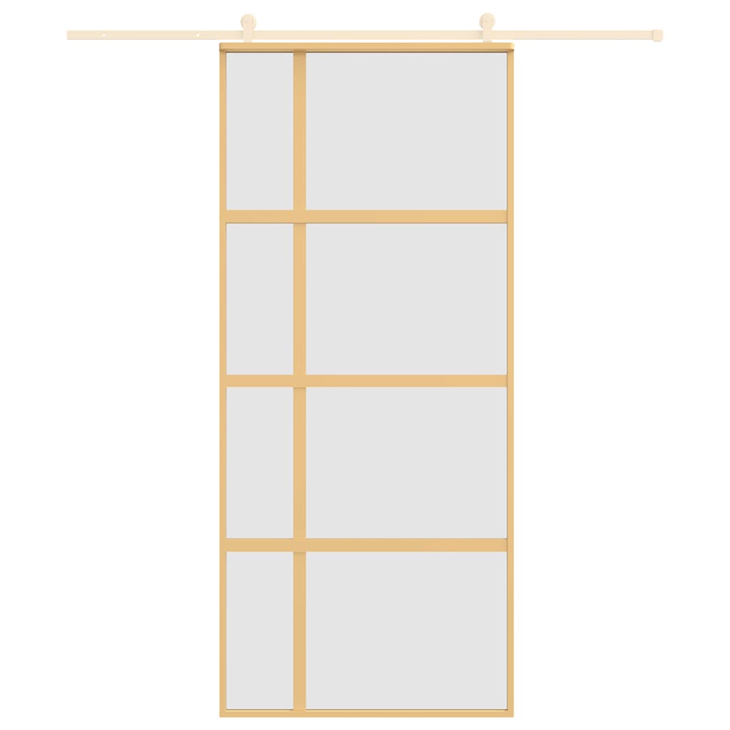 vidaXL Drzwi przesuwne, złote, 90x205 cm, mrożone szkło ESG, aluminium