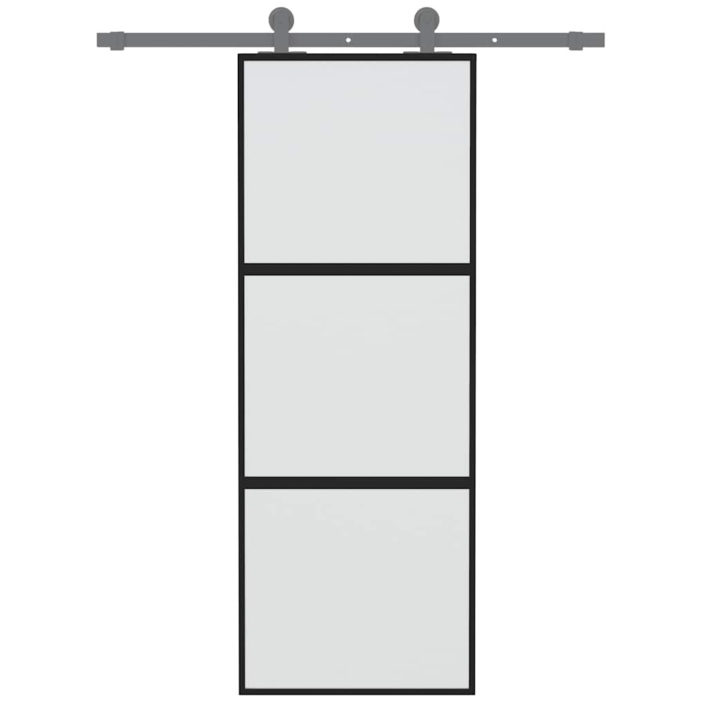 vidaXL Drzwi przesuwne, czarne, 76x205 cm, szkło hartowane, aluminium
