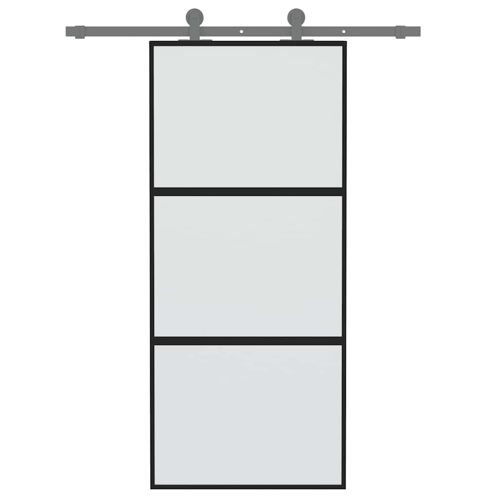 vidaXL Drzwi przesuwne, czarne, 90x205 cm, szkło hartowane, aluminium