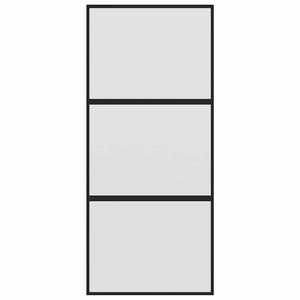 vidaXL Drzwi przesuwne, czarne, 90x205 cm, szkło hartowane, aluminium