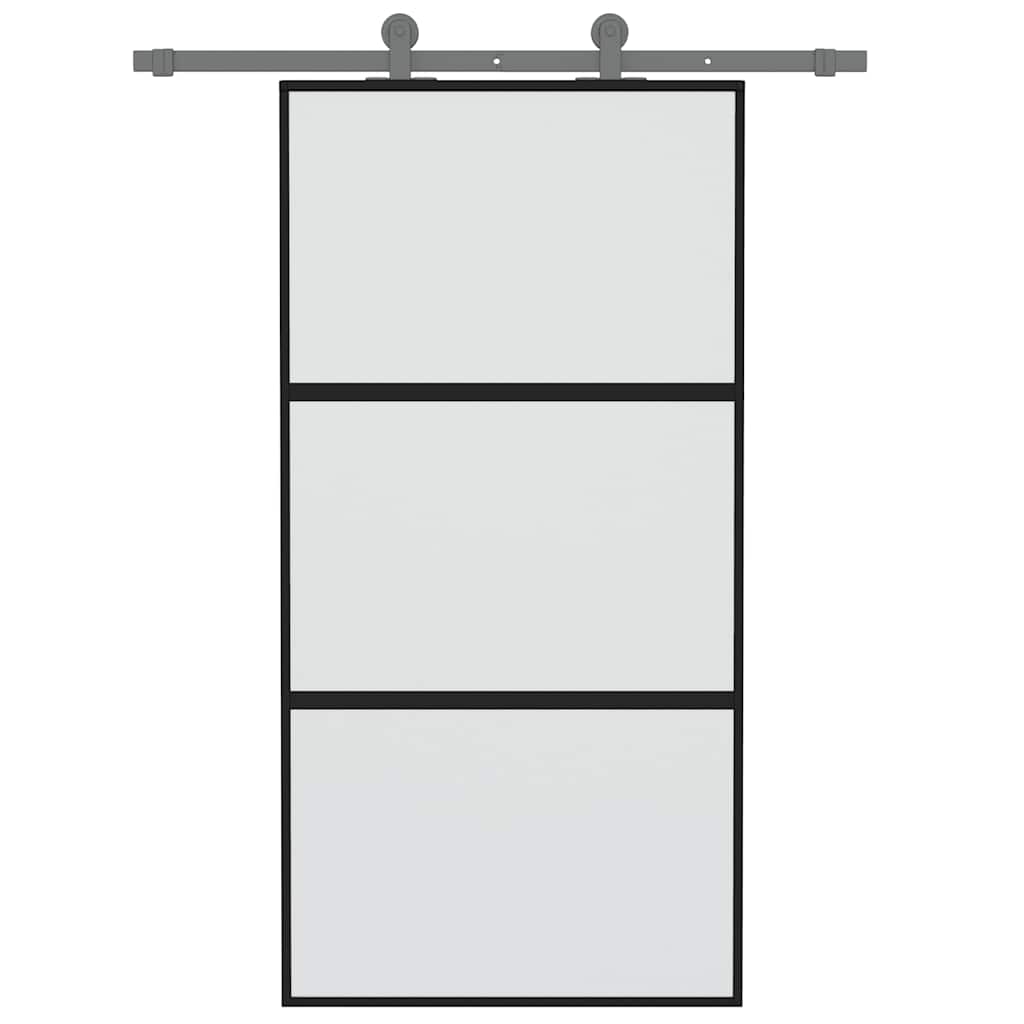 vidaXL Drzwi przesuwne, czarne, 102,5x205cm, szkło hartowane aluminium