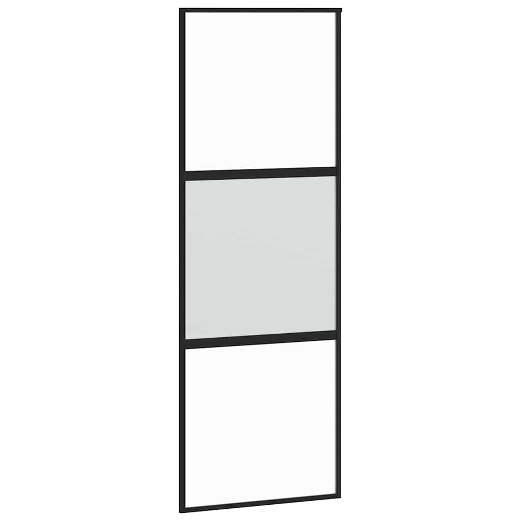 vidaXL Drzwi przesuwne, czarne, 76x205 cm, szkło hartowane, aluminium