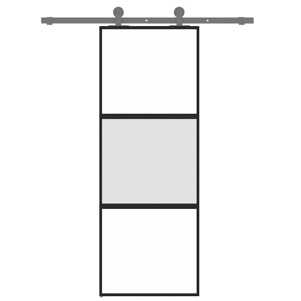 vidaXL Drzwi przesuwne, czarne, 76x205 cm, szkło hartowane, aluminium