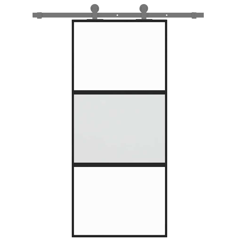 vidaXL Drzwi przesuwne, czarne, 90x205 cm, szkło hartowane, aluminium
