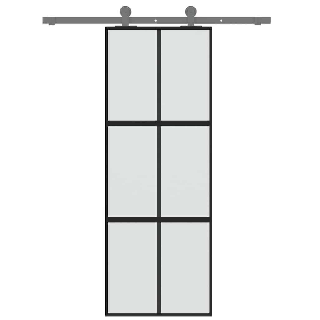 vidaXL Drzwi przesuwne, czarne, 76x205 cm, szkło hartowane, aluminium
