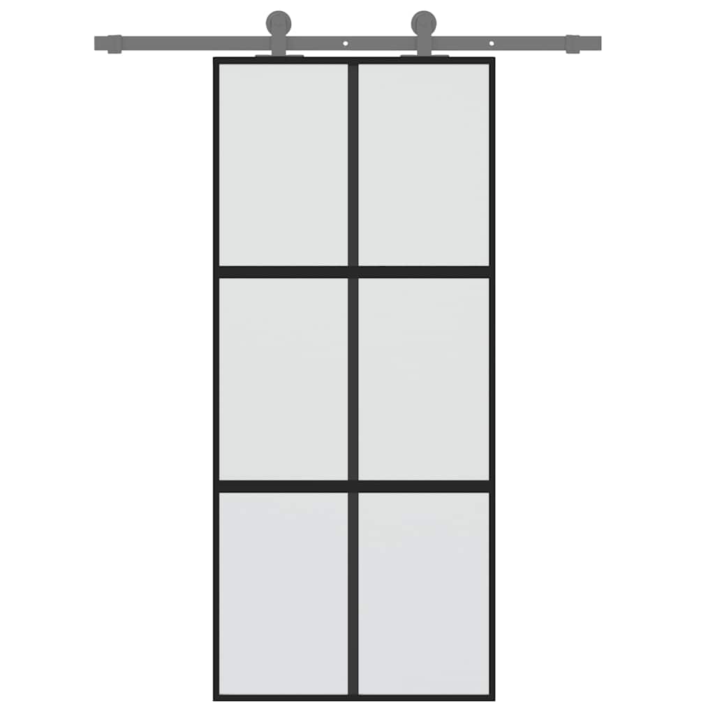 vidaXL Drzwi przesuwne, czarne, 90x205 cm, szkło hartowane, aluminium